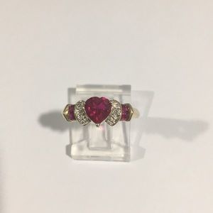 10k Yellow Gold Ruby & Diamonds Birthstone Ring